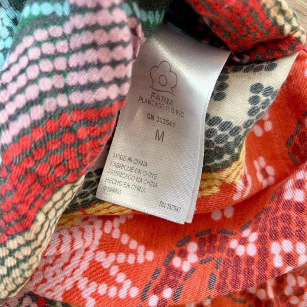Farm Rio Dotted Patch Scarf Shirt Multicolor Tropical Button Down Blouse Size M - Picture 7 of 13